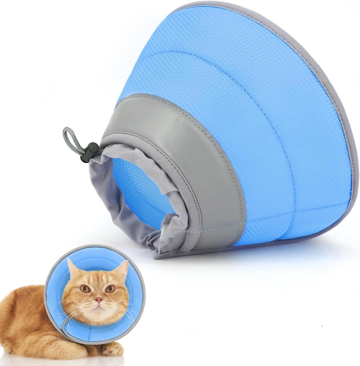 Verstellbare Halskrause für Katzen nach Operation, blau
