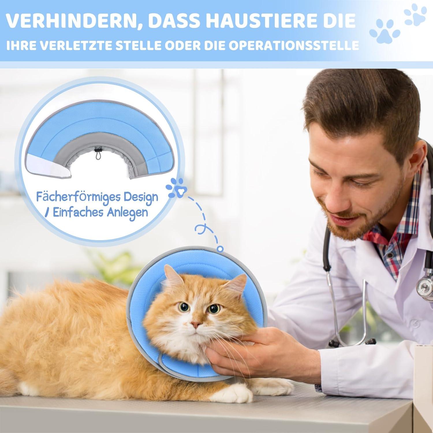 Halskrause Katze verstellbarer Halsumfang weiche Kragen blau L