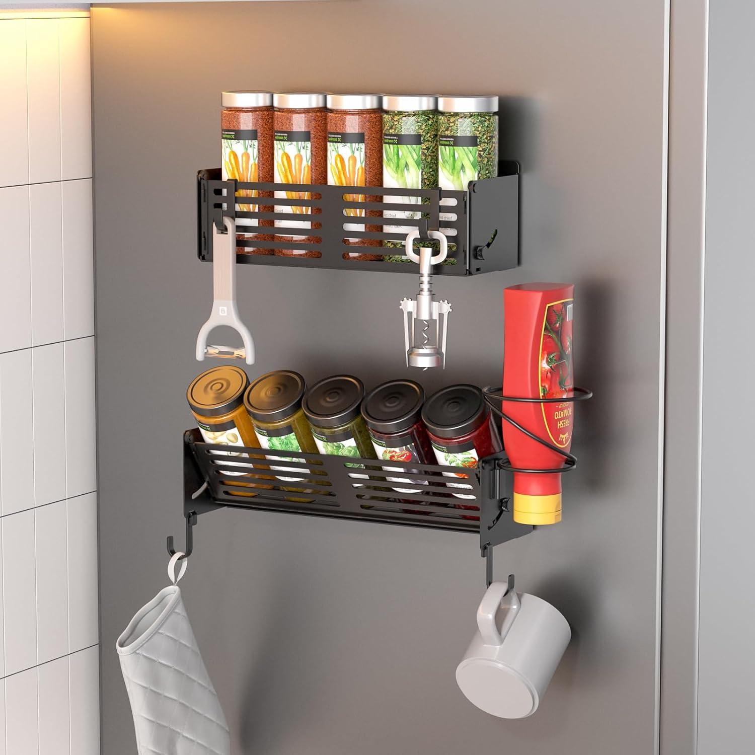 Magnetisches Gewürzregal für Kühlschrank, 2Stk. mit Haken