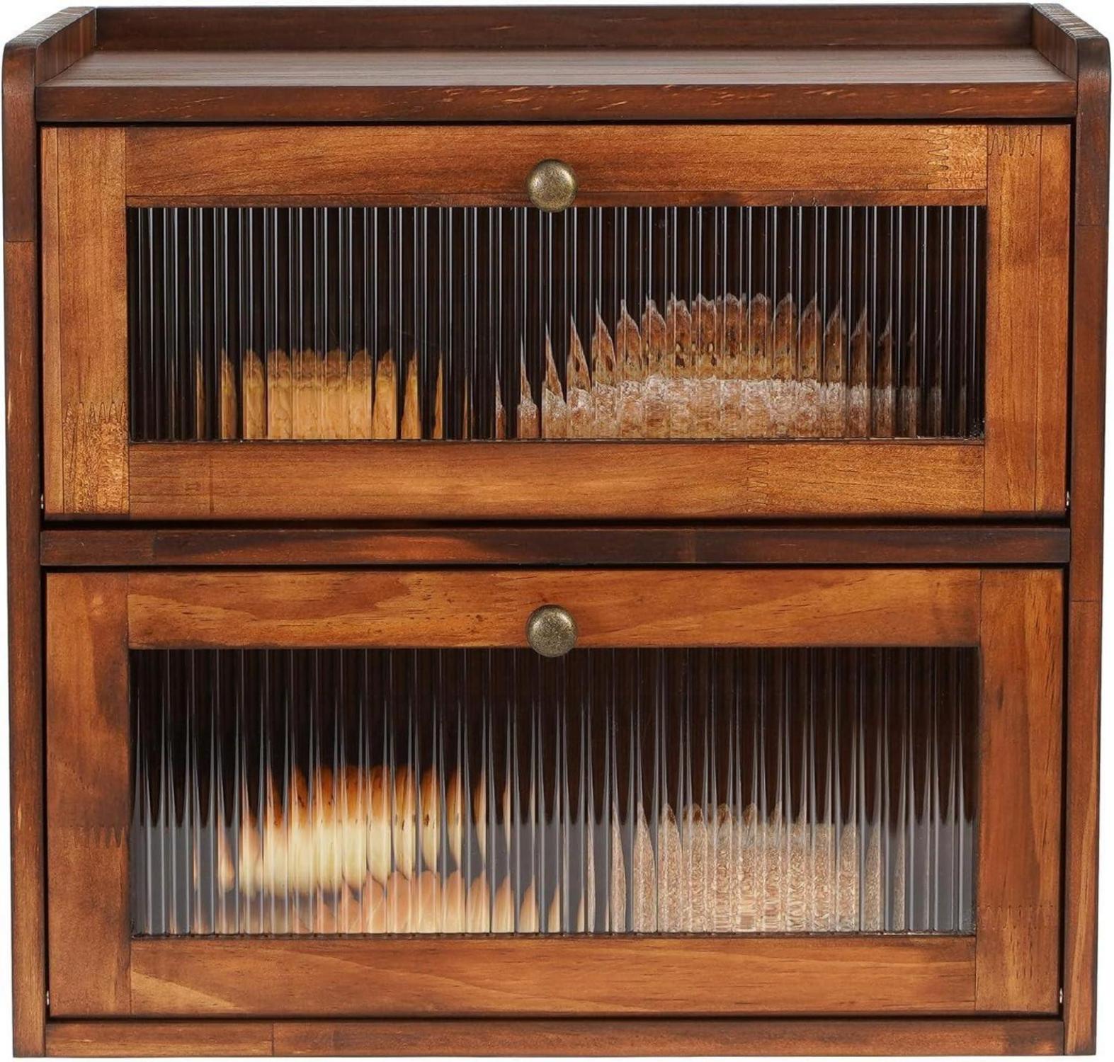 Brotkasten XL Zirbenholz Eco Brotbox Groß 2 Etagen Acryltür Magnetic