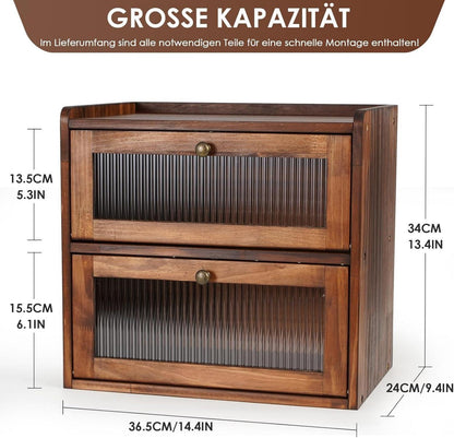 GUUSII HOME Brotkasten XL Zirbenholz Brotbox 2 Etagen 36x24x34cm Holz Magnettür