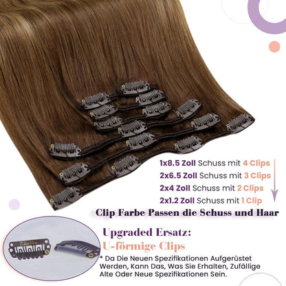 Echthaar Clip-in Extensions Braun Balayage 60cm