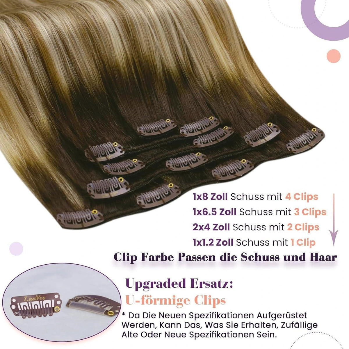 Clip-in Echthaar Extensions Balayage Braun Dunkelbraun Blond