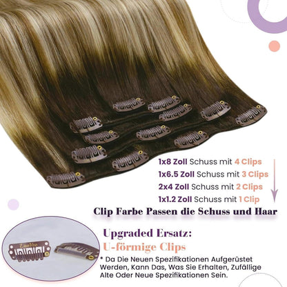 Clip-in Echthaar Extensions Balayage Braun Dunkelbraun Blond