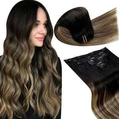 Echthaar Clip-In Extensions Braun Balayage 60cm