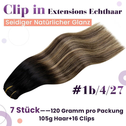 Echthaar Clip-In Extensions Braun Balayage 60cm