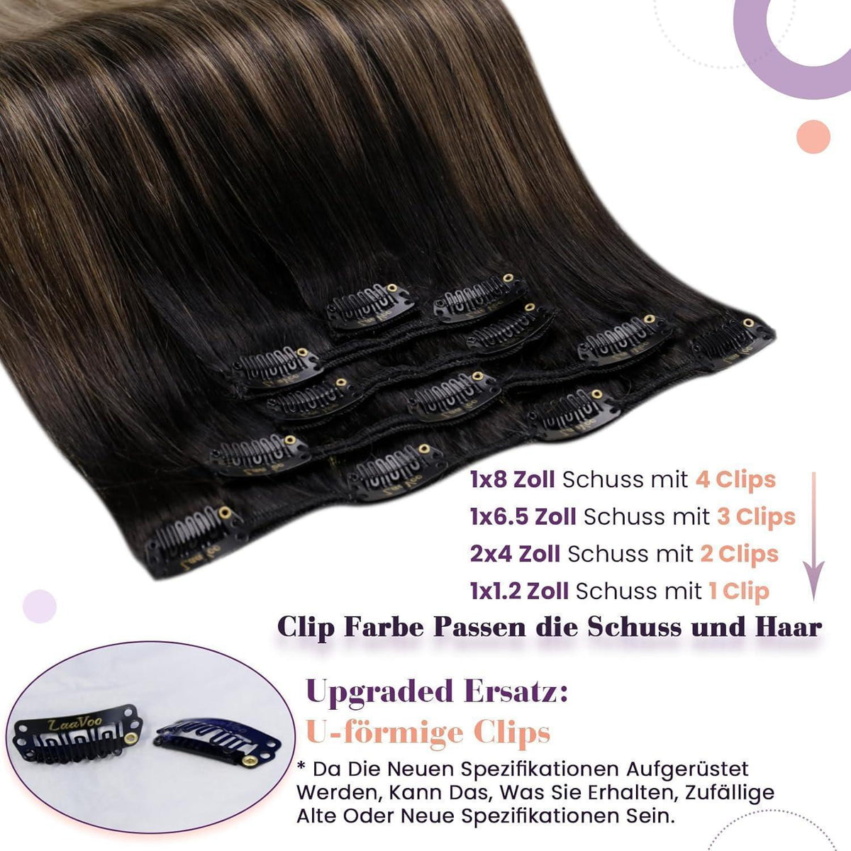 Echthaar Clip-in Extensions Ombre Schwarz-Hellbraun