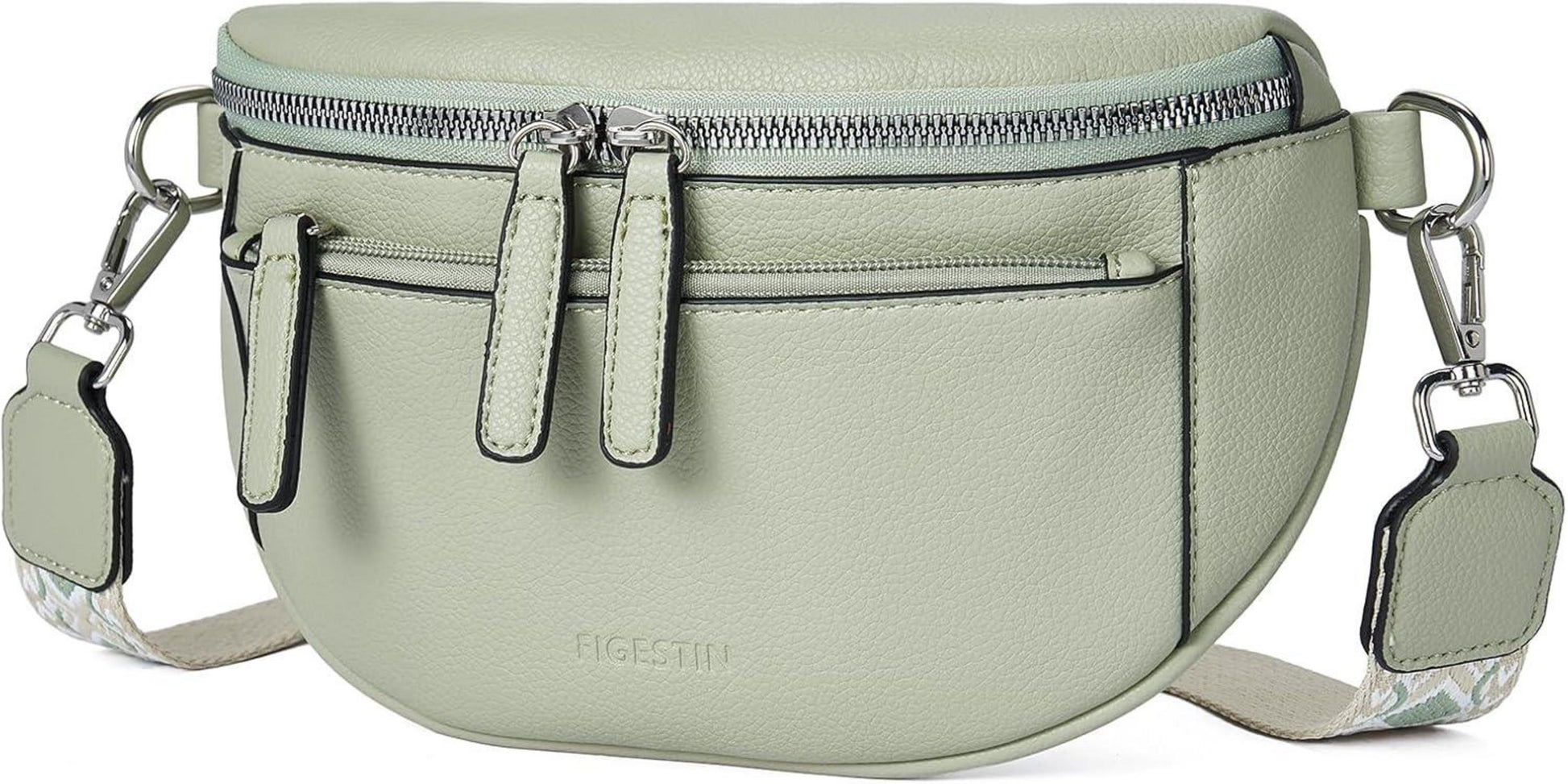 FIGESTIN Damen Bauchtasche Crossbody Bag PU Leder Breiter Gurt Grünton