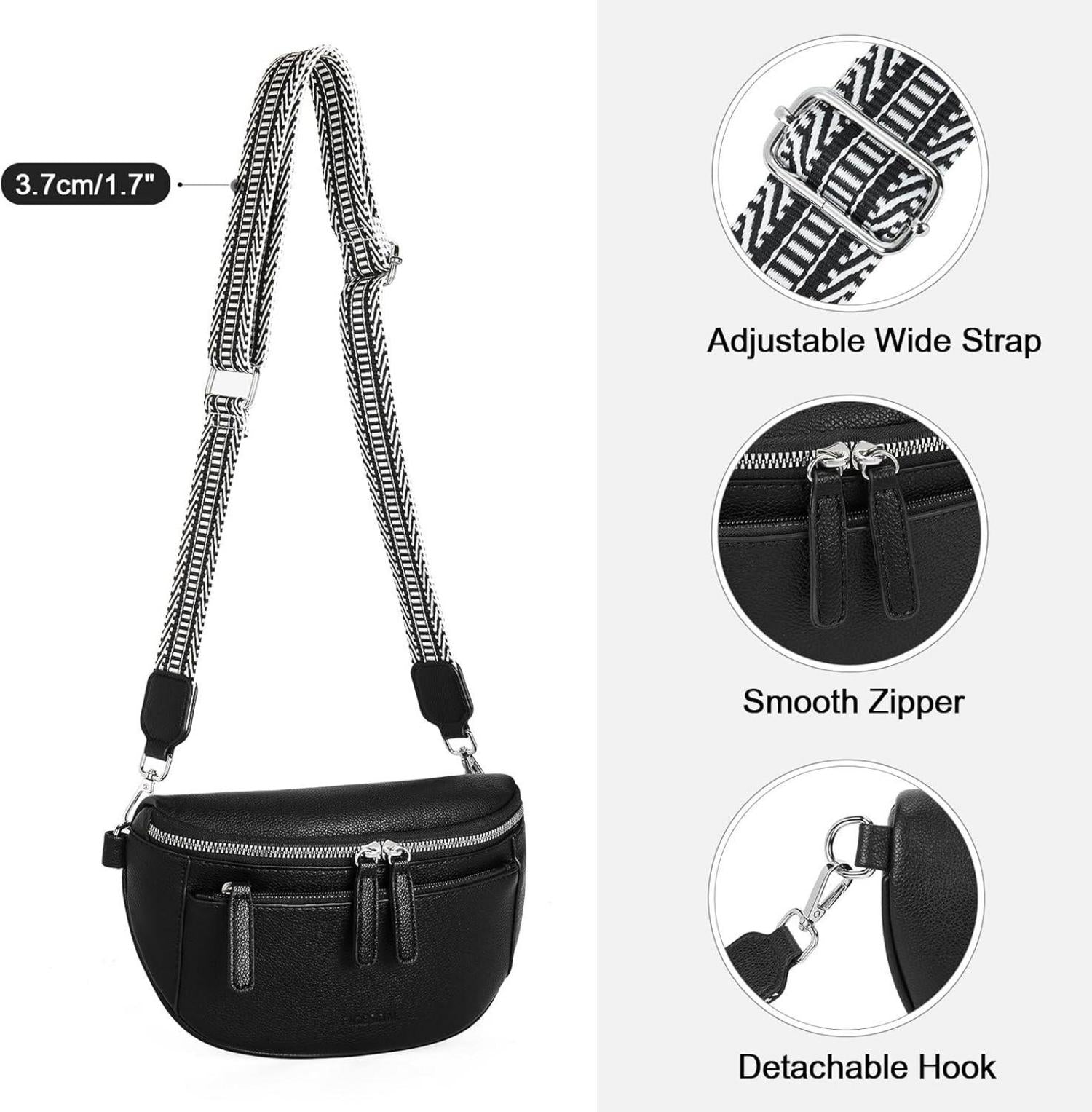 FIGESTIN Damen Bauchtasche PU Leder Crossbody Umhängetasche Verstellbarer Riemen