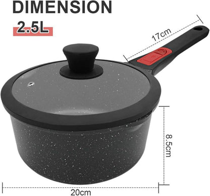 Stielkasserolle 20cm mit Deckel, 2.5L Antihaft Aluguss Schwarz