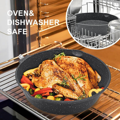 AIKENBBKK Antihaft Pfanne 28cm mit Deckel und Abnehmbarem Griff, 4.3L Schwarz