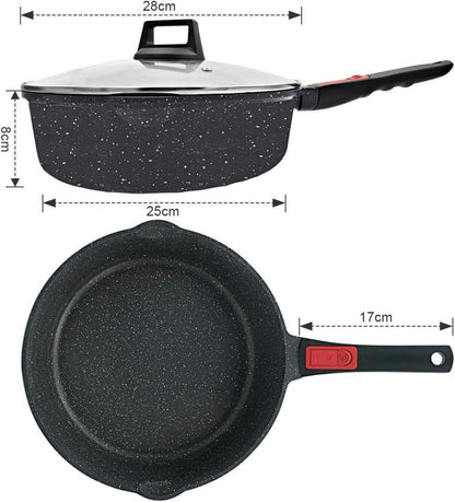 Antihaft Pfanne 28cm mit Deckel - Bratpfanne 4.3L beschichtet