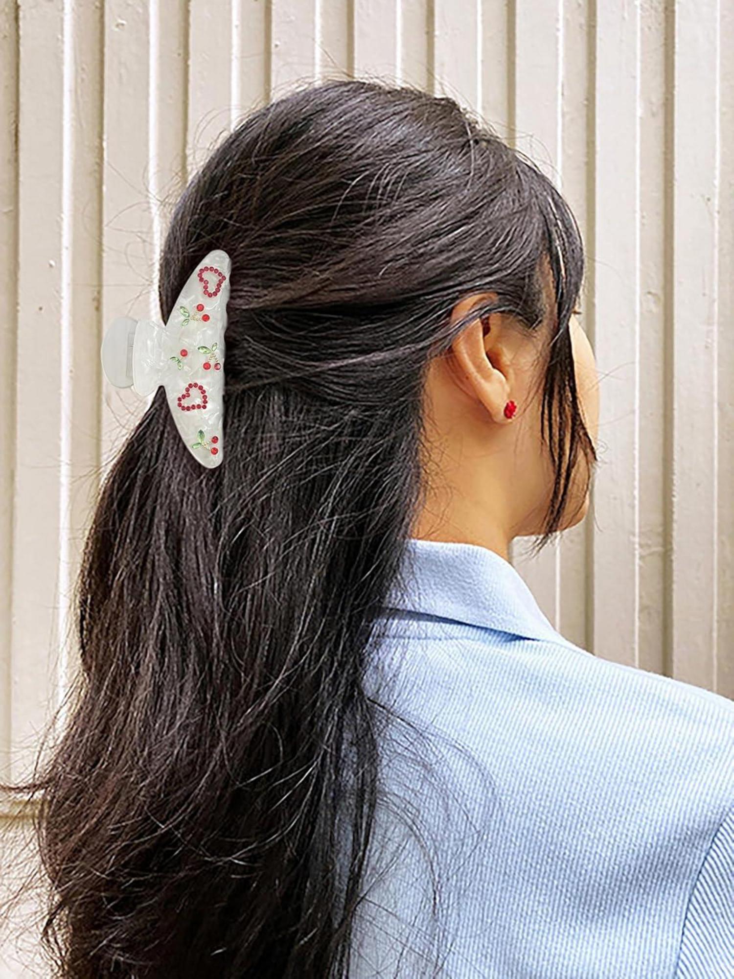 Weiße Haarclip Kirschen Herzen Strass Damen Modeschmuck