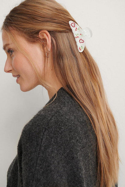 Haarclip mit Kirschen und Herzen, Große Haarklammer mit