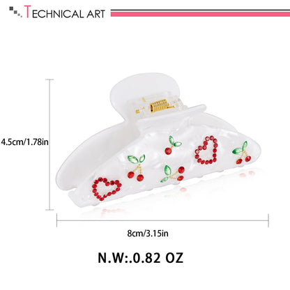 Haarclip mit Kirschen und Herzen in Weiß, Strassverzierung