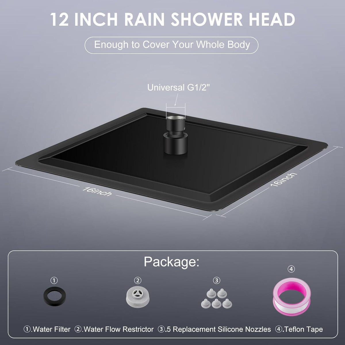 30cm Regendusche Schwarz Edelstahl, Wassersparend & Einfach Installieren