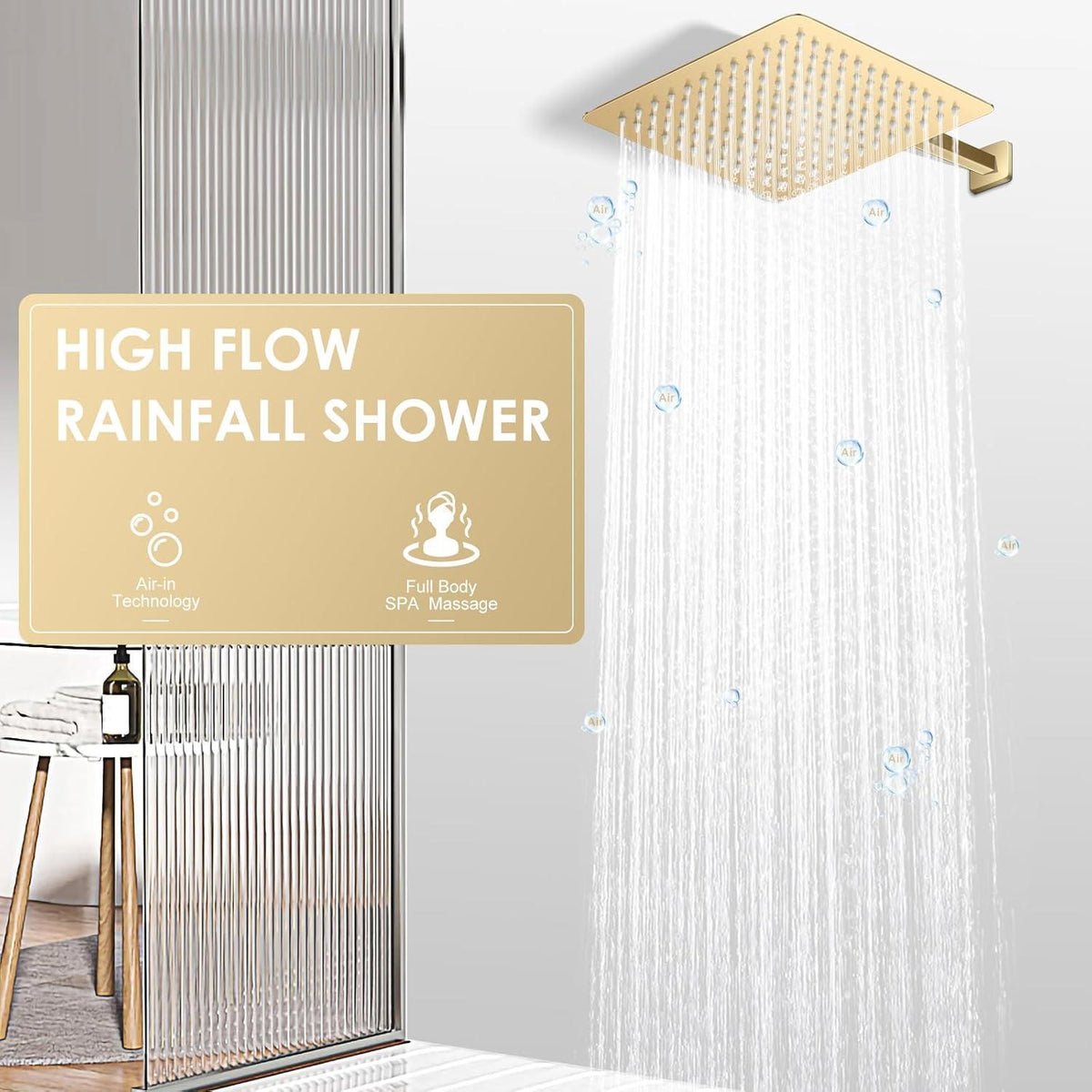 30cm Regendusche Gold – Quadratischer Wasserfallduschkopf