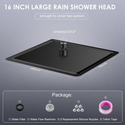 40cm Regendusche Schwarz Edelstahl, 324 Düsen, Verstellbar