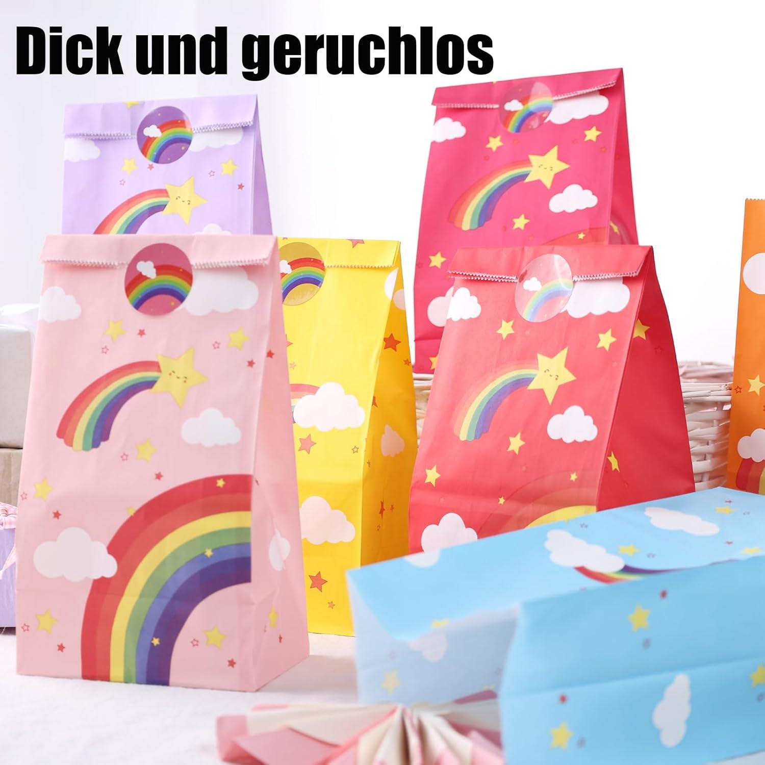 Koogel Regenbogen Geschenktüten 24 Stück mit Aufkleber und