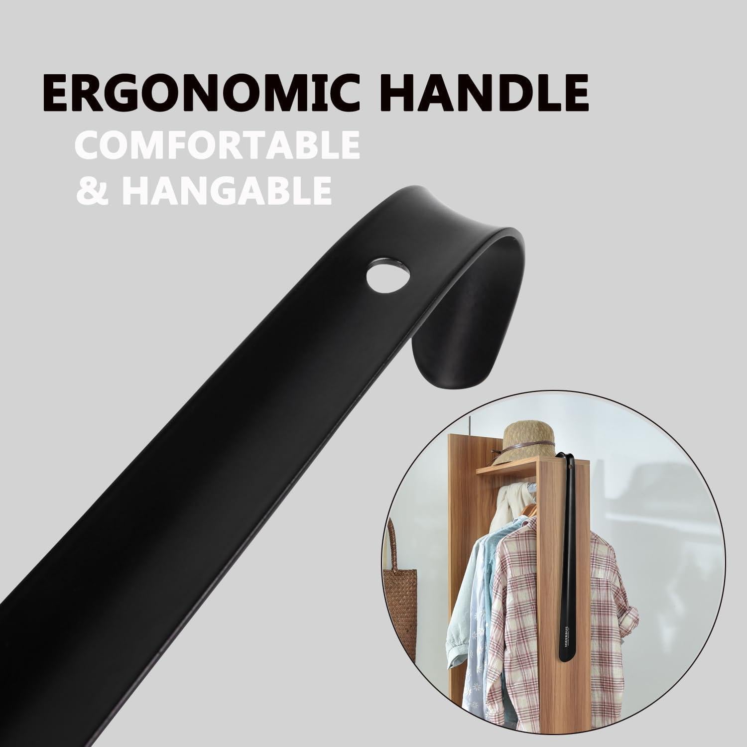 HieerBus Schuhlöffel Edelstahl Lang 42cm Ergonomisch, Stabil, Ideal für Reisen, Mann, Frauen, Kinder, Senioren