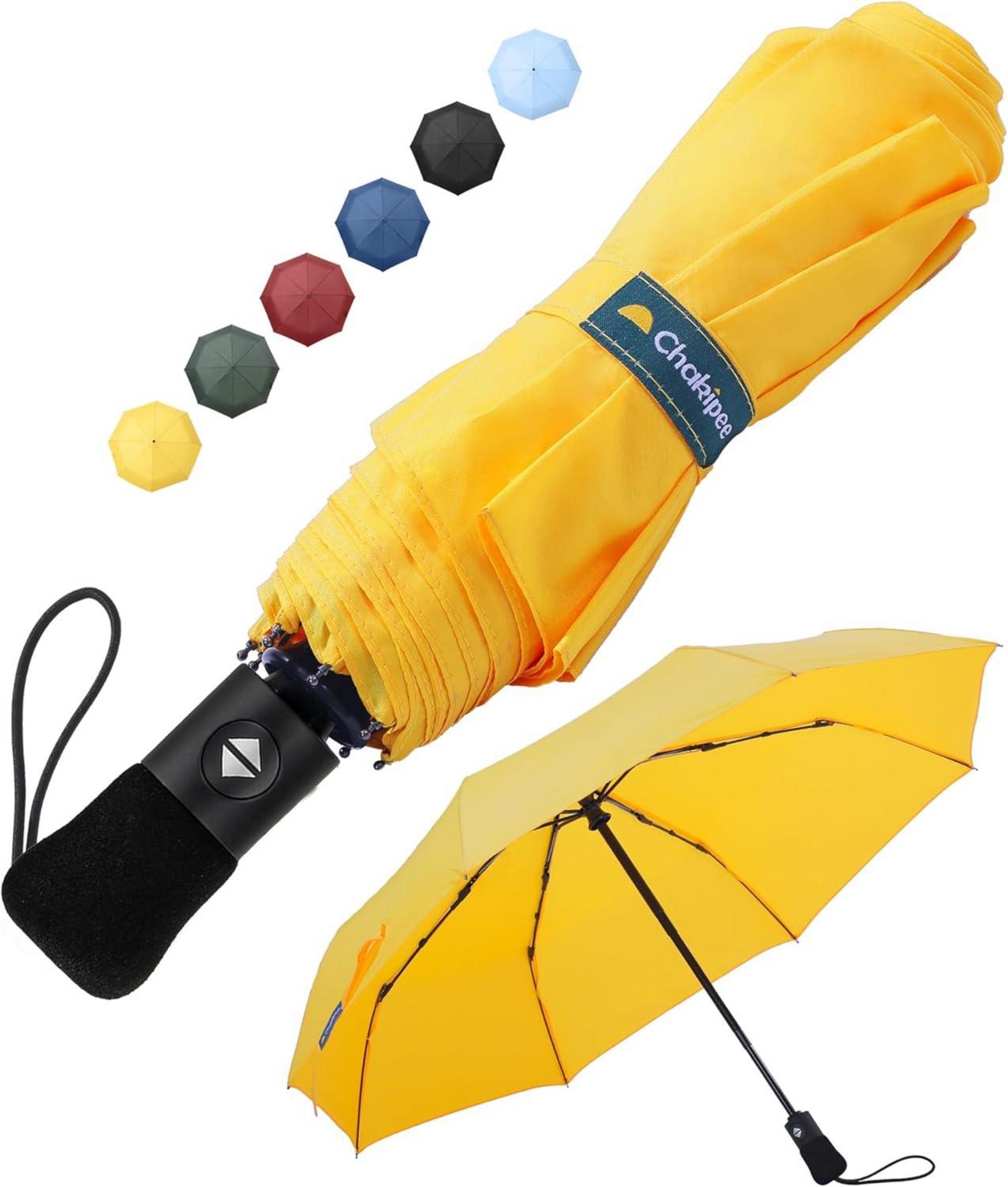 Kompakter Regenschirm Sturmfest Automatik Taschenschirm Gelb