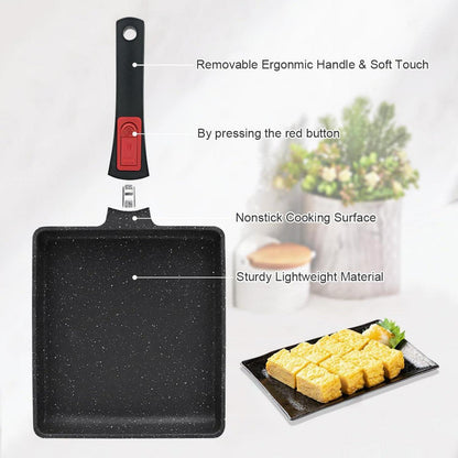 Japanische Omlette Pfanne mit Abnehmbarem Griff 23x21cm Antihaft