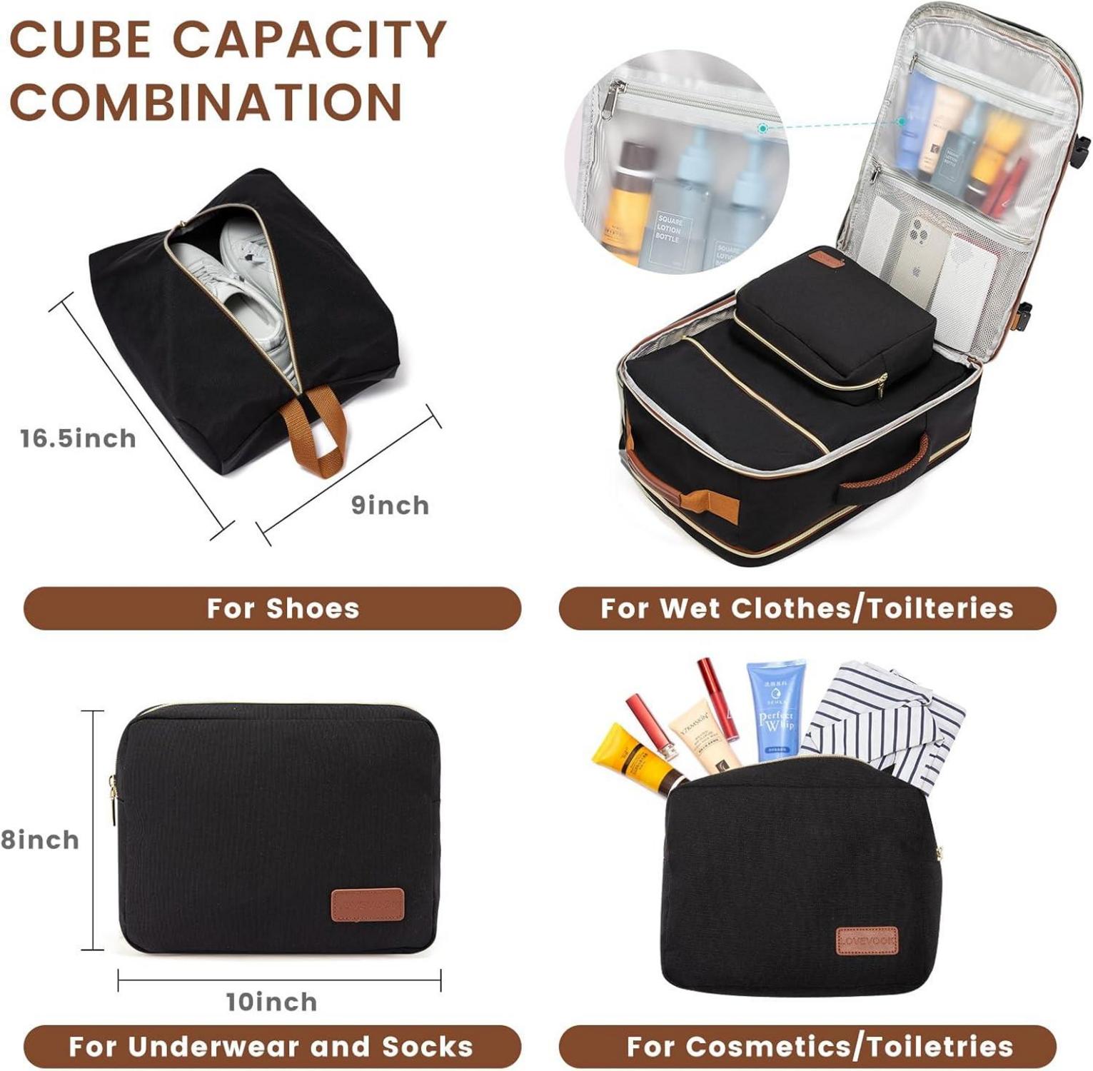 Handgepäck Rucksack 40L Damen Reiserucksack Schwarz+Wasserdicht 17