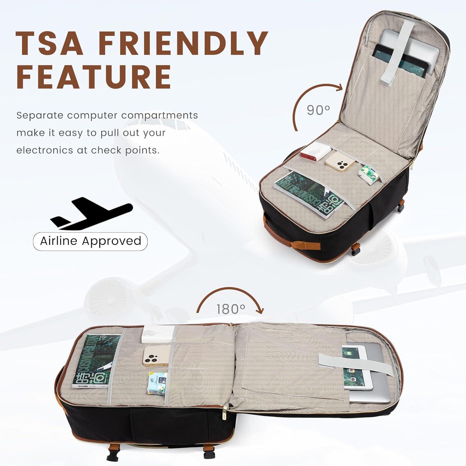 Handgepäck Rucksack 40L Reiserucksack Damen Kofferrucksack Schwarz+Braun