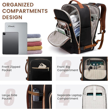 Handgepäck Rucksack 40L Reisetasche Damen Laptop Wandern Schwarzbraun