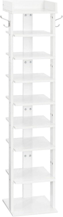 Schuhregal mit 9 Ebenen, vertikales Schuhablage mit Haken und