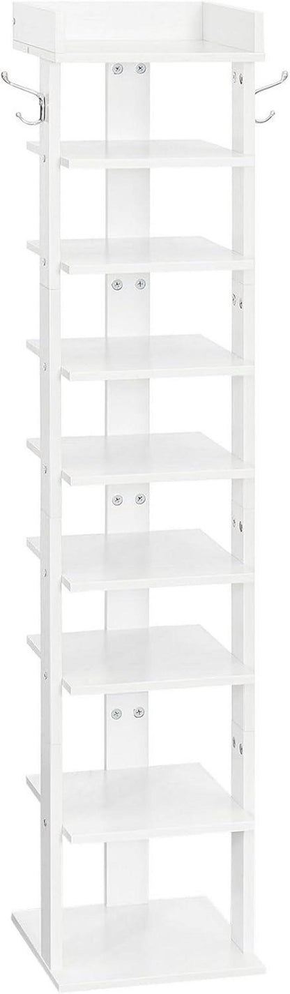 Schuhregal mit 9 Ebenen, vertikales Schuhablage mit Haken und