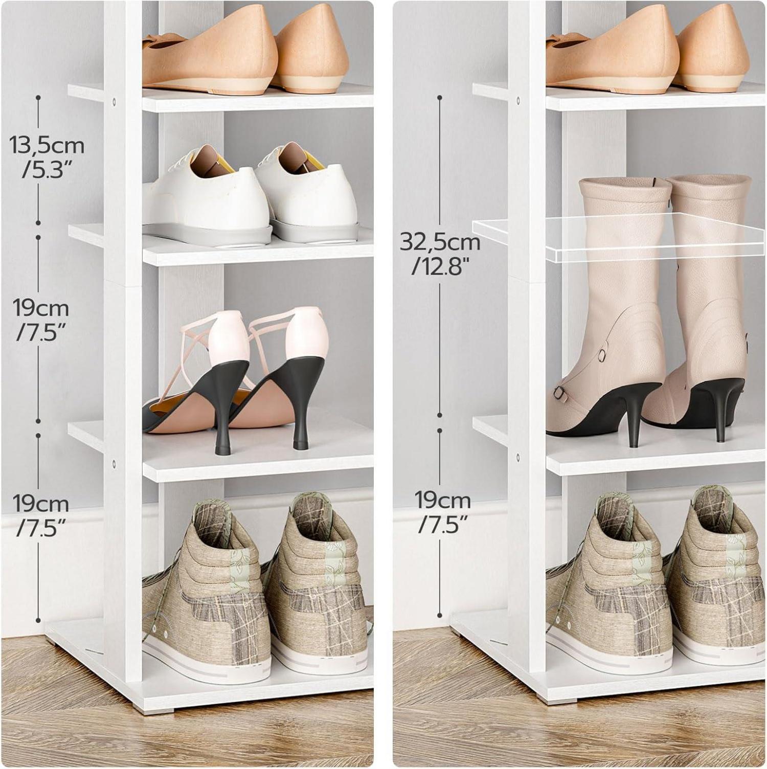 Schuhregal mit 9 Ebenen, vertikales Schuhablage mit Haken und