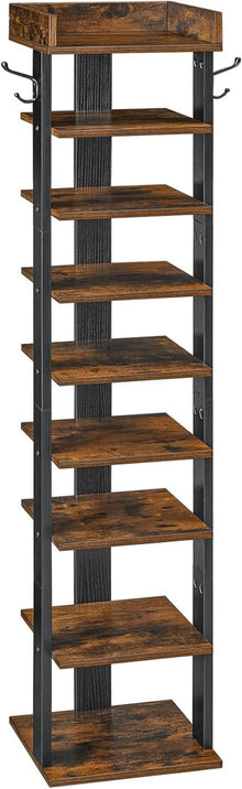 Vertikales Schuhregal 9-lagig schwarz-braun platzsparend 28x28x132 cm