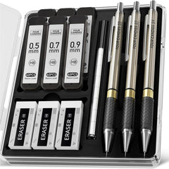 Druckbleistift Set 3er Pack 0,5 0,7 0,9 mm Metall Minenbleistift