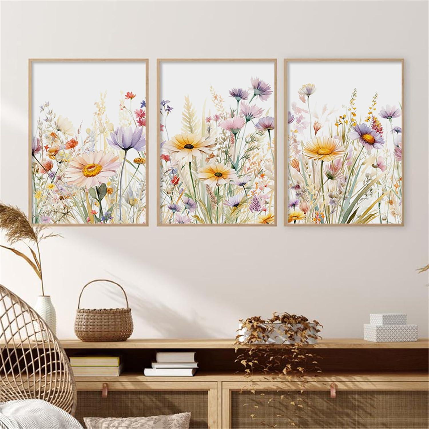 Blumen Poster 3er Set Gänseblümchen Wandbilder Leinwand Aesthetic