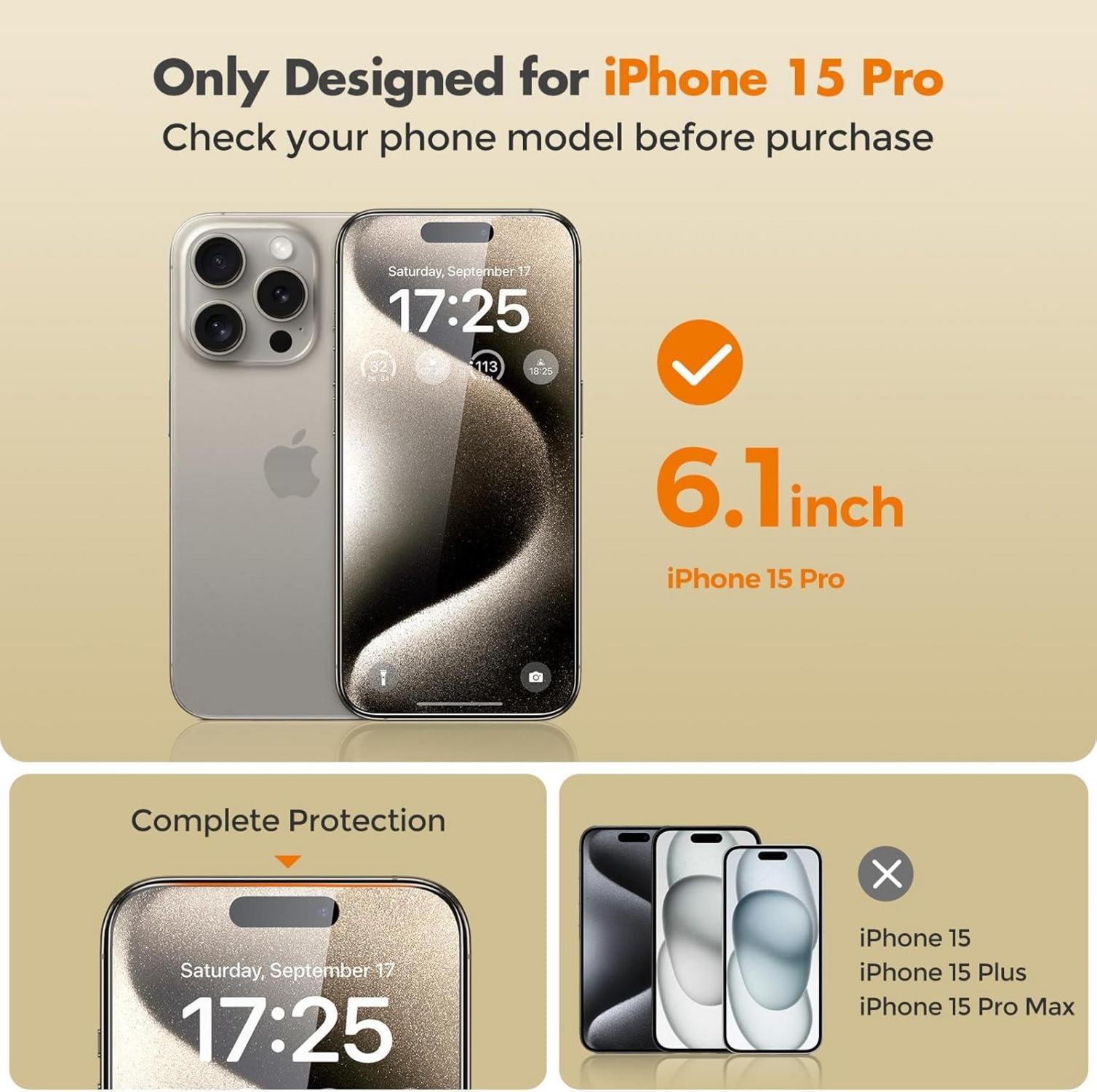 Panzer Sichtschutz Glas iPhone 15 Pro 6,1 Zoll 2 Stück