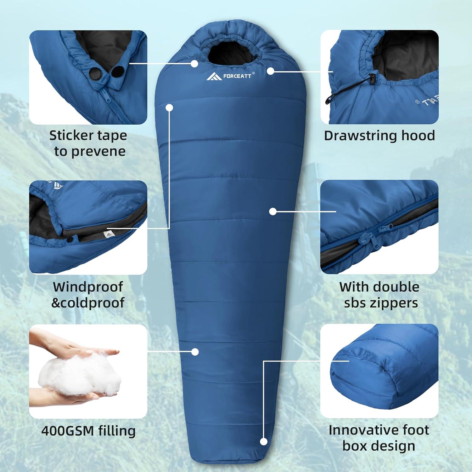 Forceatt Schlafsack -10°C~15°C Mumienschlafsack Winter Wasserdicht Outdoor Ultraleicht