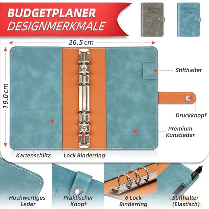 Budget Planner Buch mit 8 Spar Challenges (24er Set) Haushaltsbuch A6 Leder