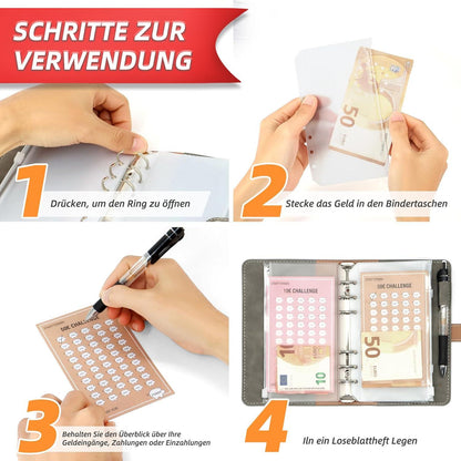 Budget Planner Buch mit 8 Spar Challenges (24er Set) Haushaltsbuch A6 Leder