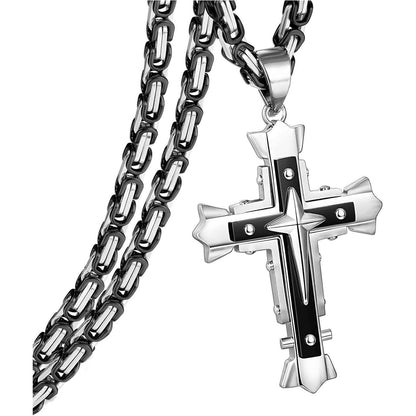 Herren Kreuz Kette Edelstahl Byzantinisch 56/61/71cm