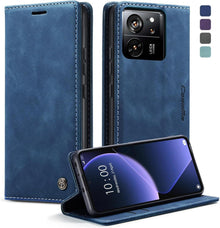 Handyhülle Xiaomi 13T Pro Leder Flip Case Blau Magnet Standfunktion