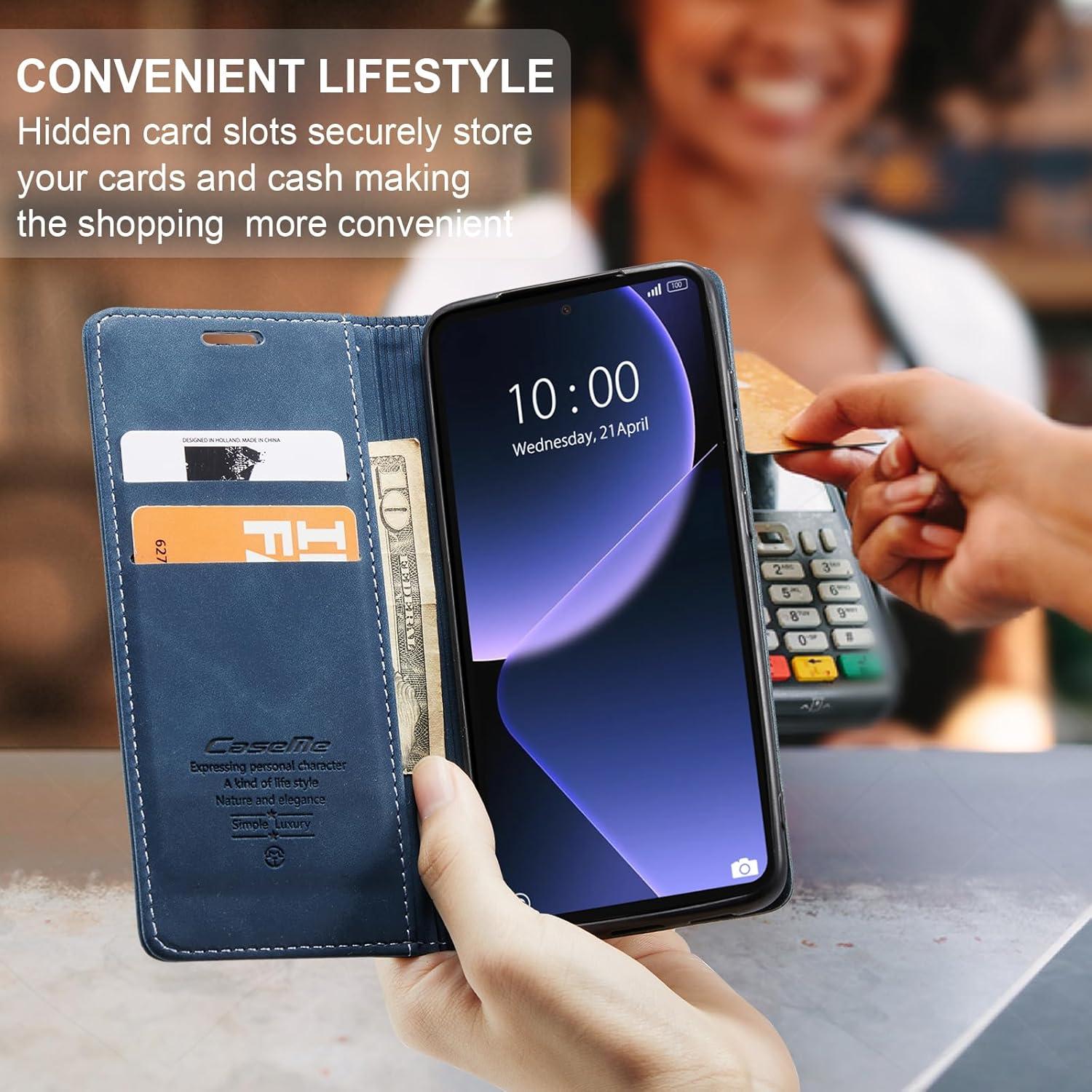 Handyhülle Xiaomi 13T Pro Leder Flip Case Blau Magnet Standfunktion