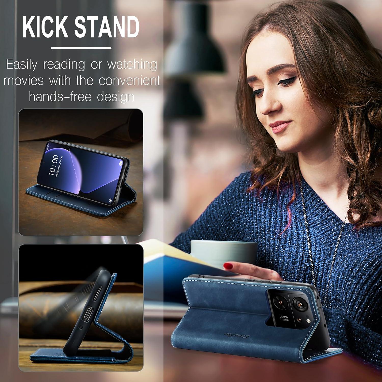 KZB Xiaomi 13T Pro Handyhülle Leder Flip Case Blau Magnet Standfunktion