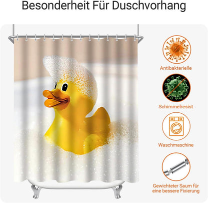 Duschvorhang Gelbe Ente 200x200cm Antischimmel Textil 12 Ösen 1er Pack