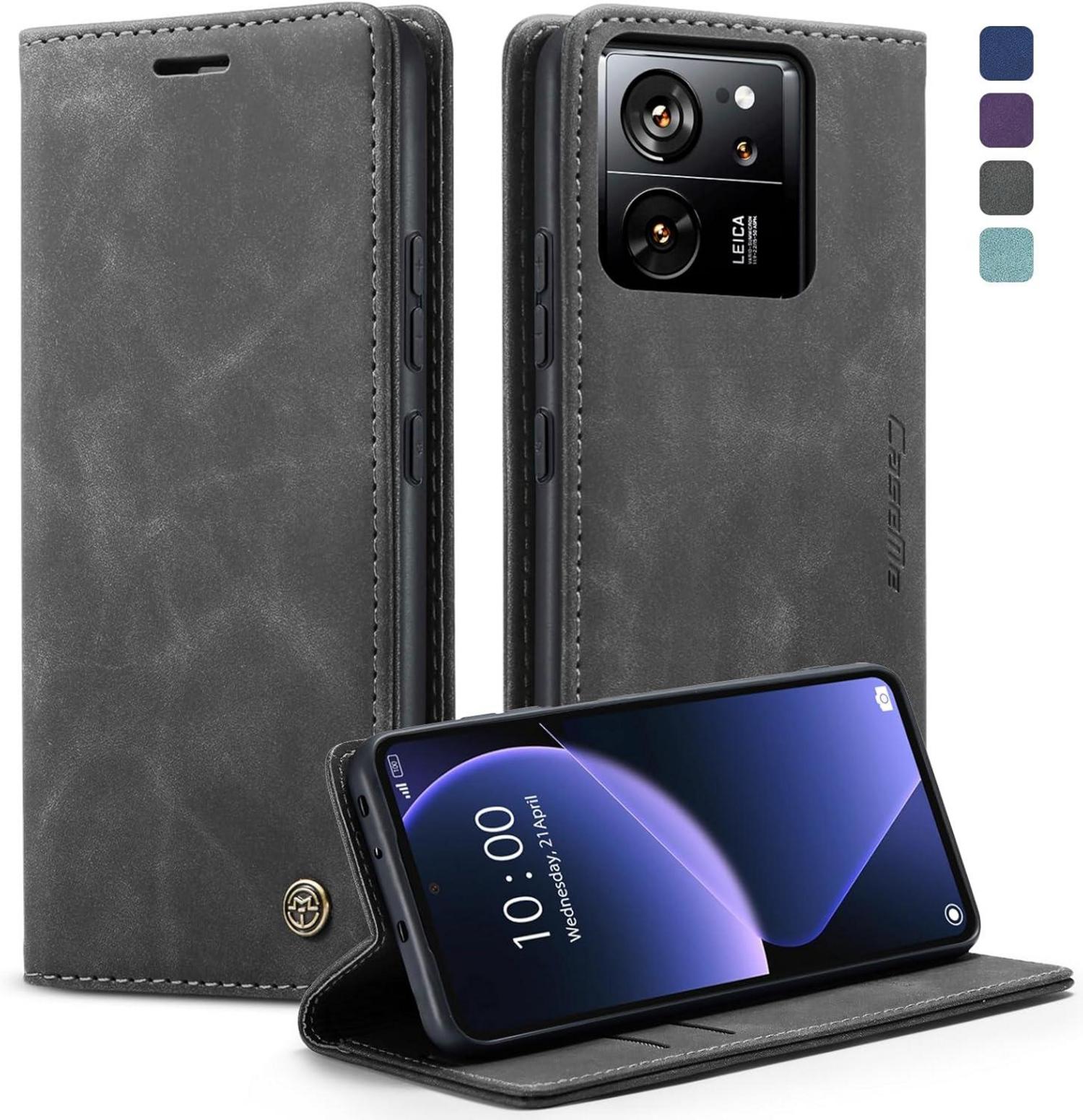 Schutzhülle Xiaomi 13T Pro Premium Leder Klapphülle Grau