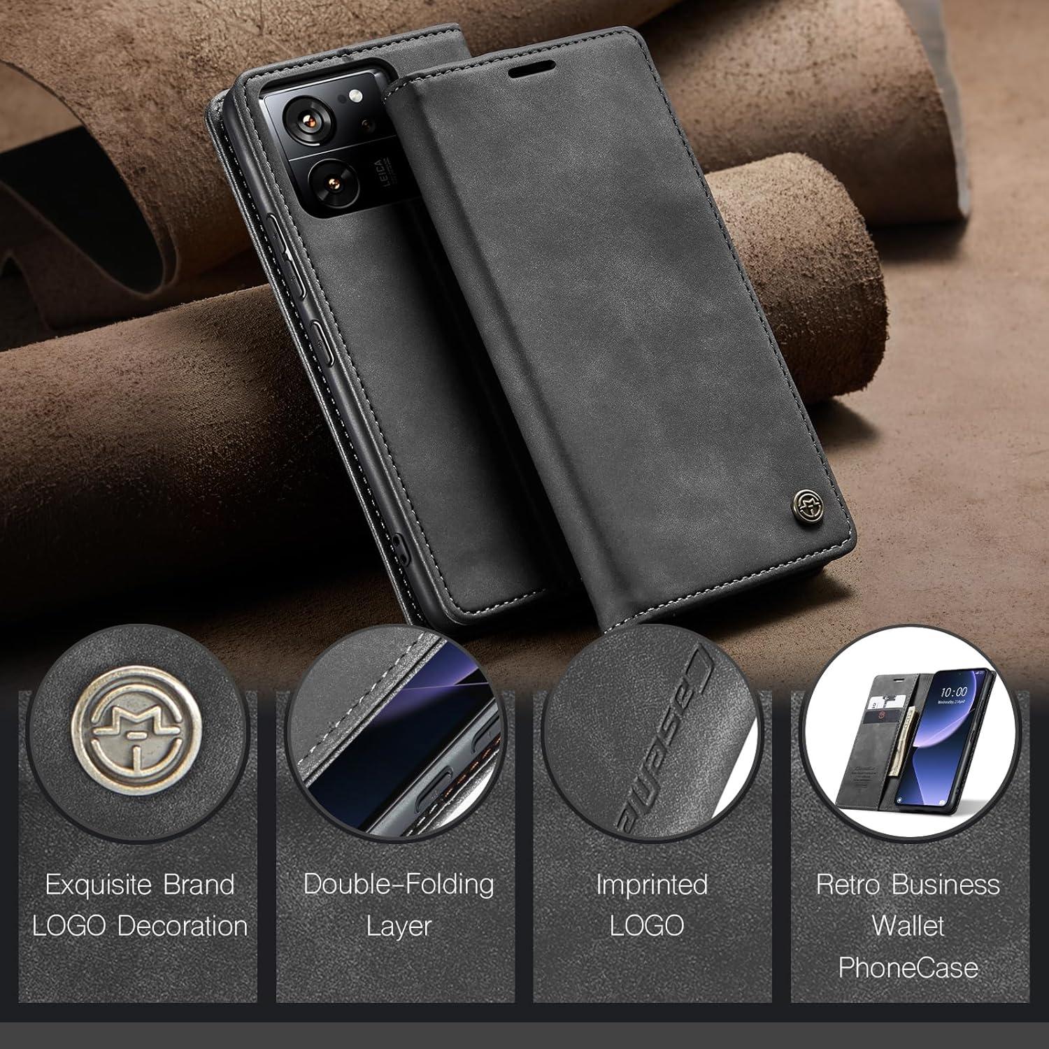 Handyhülle für Xiaomi 13T/13T Pro Premium Leder Flip Case Grau
