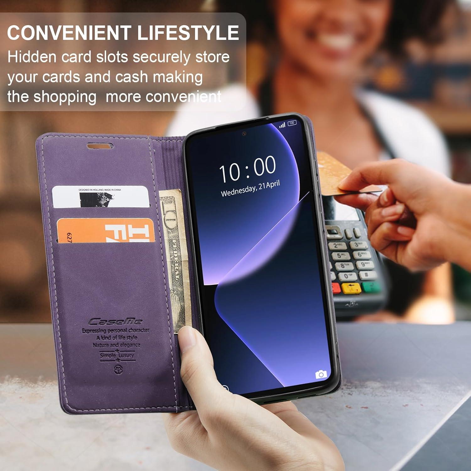 Xiaomi 13T Pro Handyhülle Lila Premium Leder Flip Case Magnet