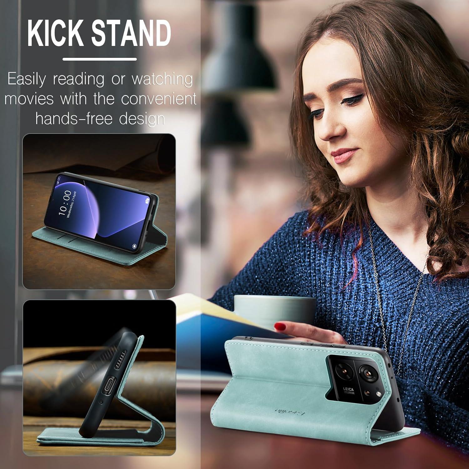 KZB Handyhülle Xiaomi 13T Pro Leder Flip Case Hellblau