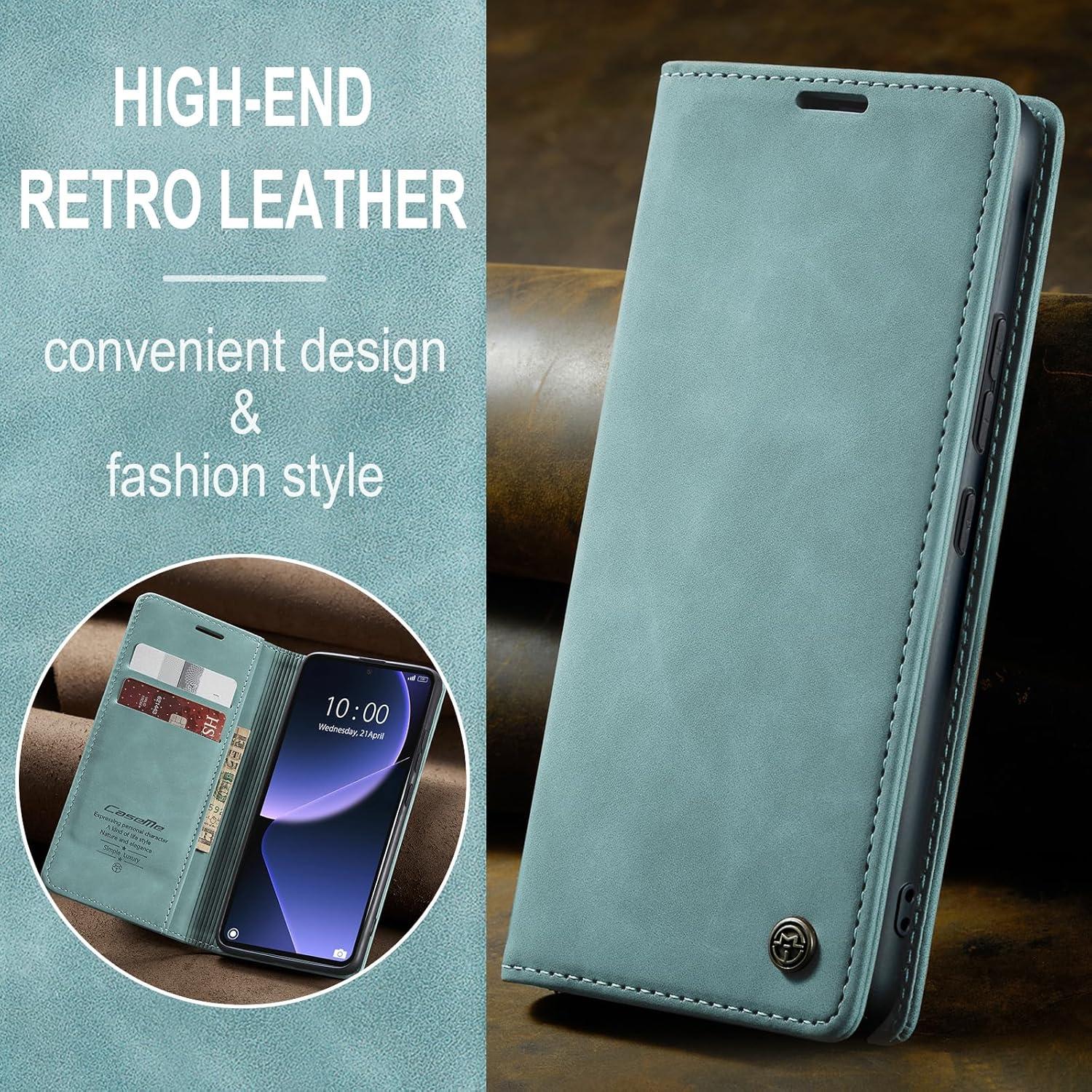 Xiaomi 13T/13T Pro Handyhülle Leder Klappbar Magnet Standfunktion Blau