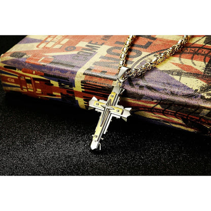 Herren Kreuz Kette Edelstahl Byzantinisch 56/61/71cm